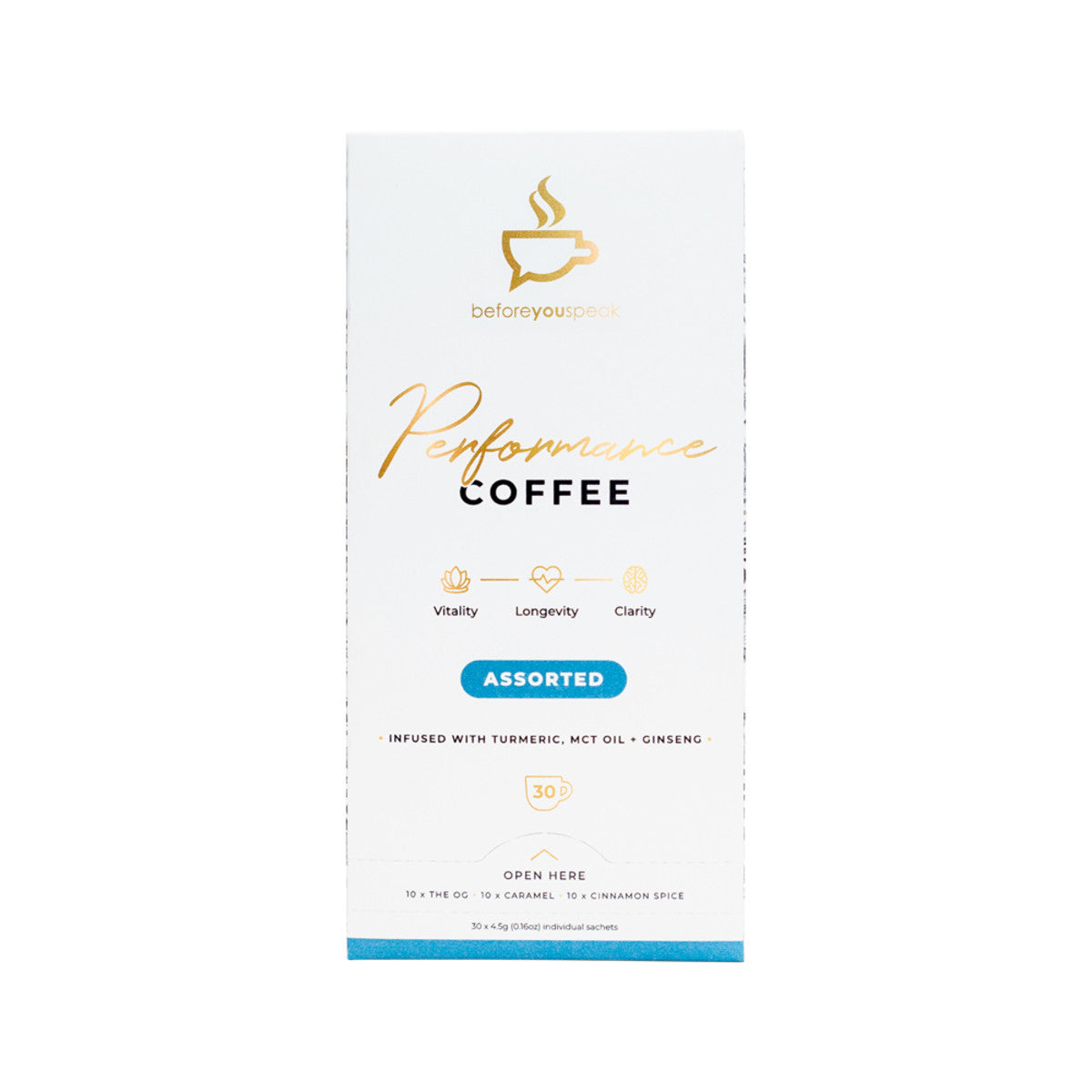 BEFORE YOU SPEAK Performance Coffee Unsweetened 4.5g x 30 Pack