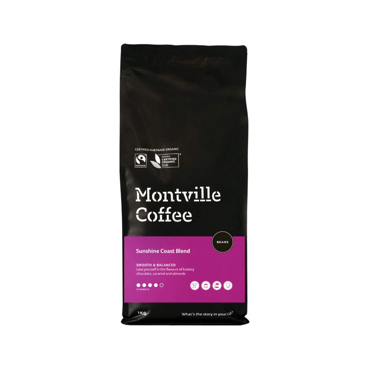 MONTVILLE COFFEE Organic Sunshine Coast Blend Plunger Filter Ground 250g