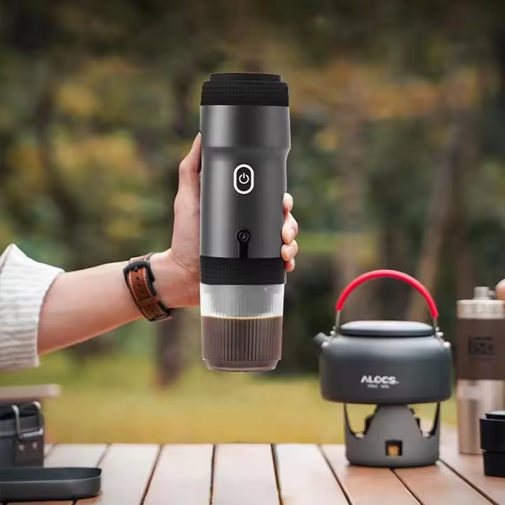 White 3-in-1 Portable Electric Espresso Maker - Rechargeable Travel Coffee Machine for Capsules & Ground Coffee