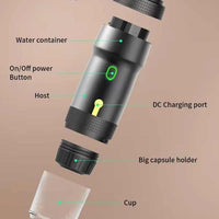 Green 3-in-1 Portable Electric Espresso Maker - Rechargeable Travel Coffee Machine for Capsules & Ground Coffee